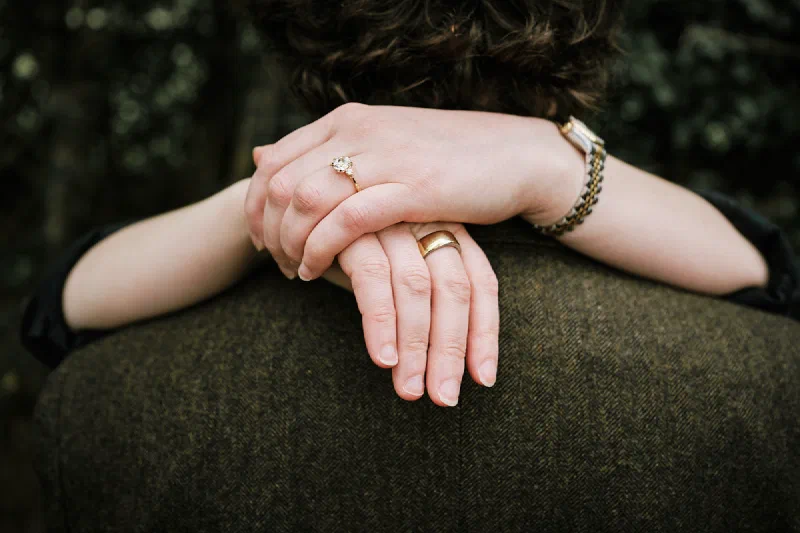 A close photograph of the engagement ring