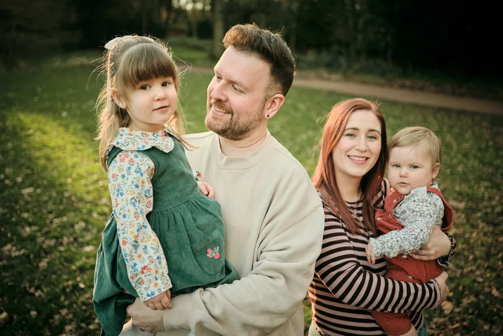 Golden hour family portraits in Jesmond, Newcastle capturing natural moment